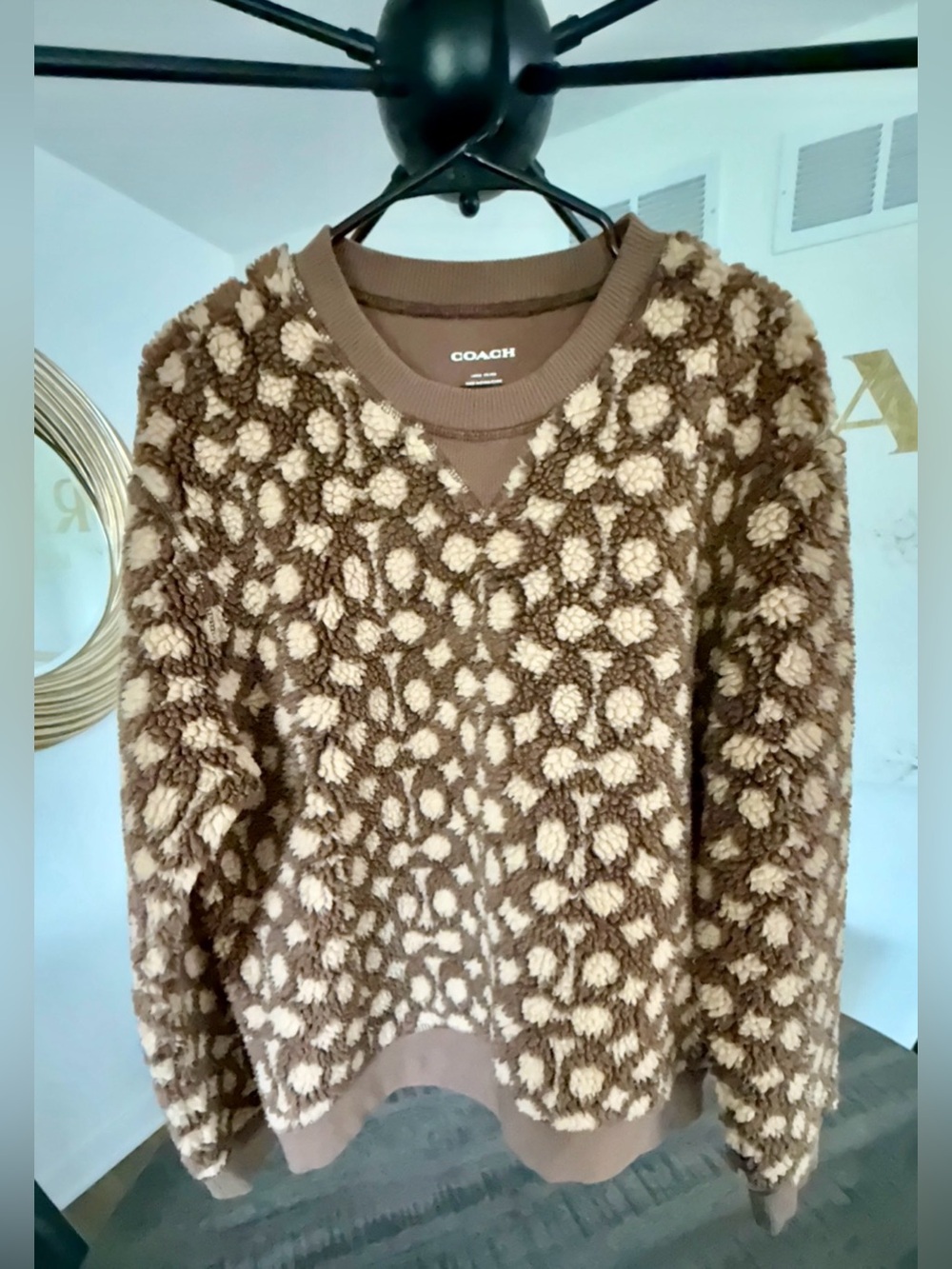 Coach Textured Leopard Fleece Sweater - Brown & Cream